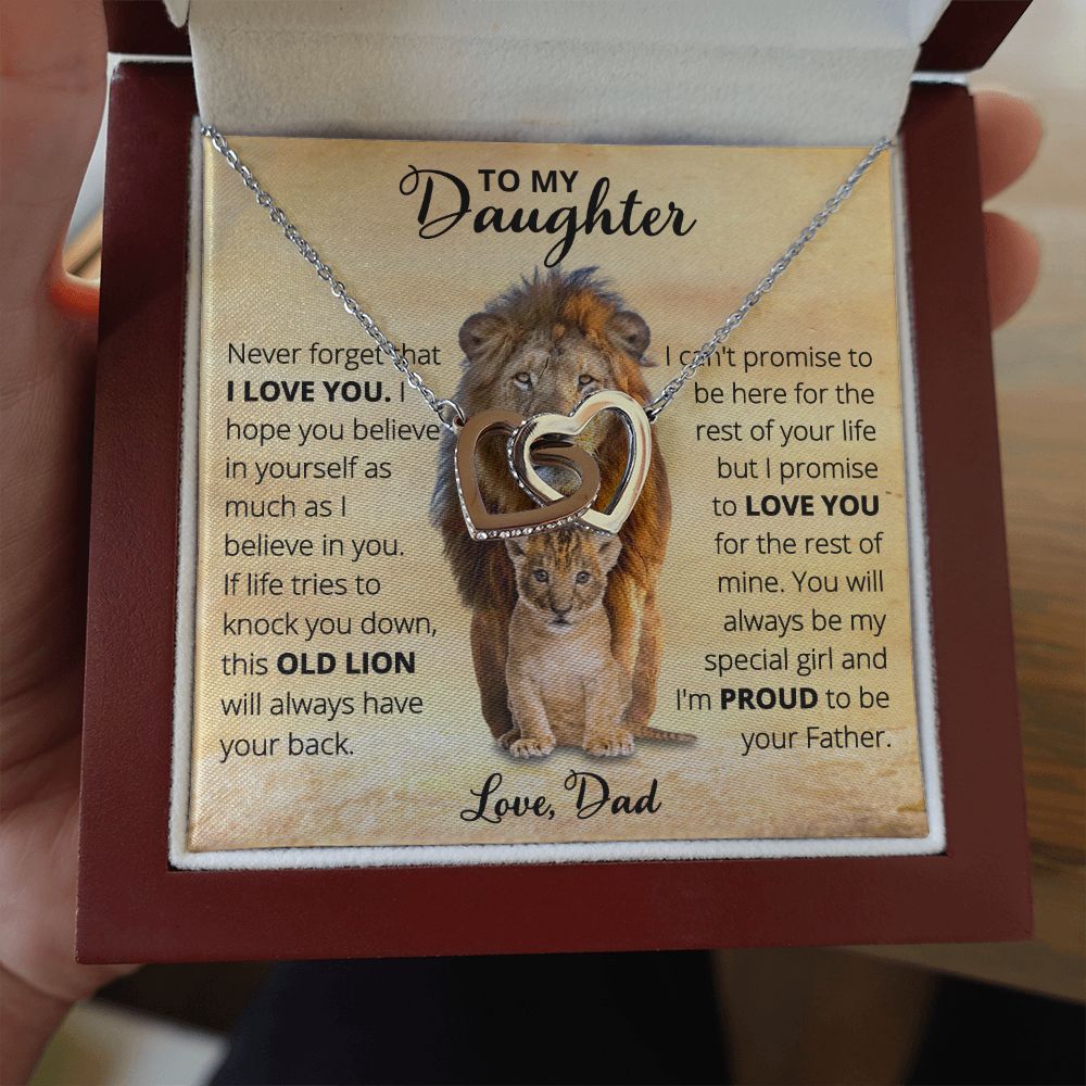 Dad to Daughter - Old Lion - Interlocking Hearts Necklace