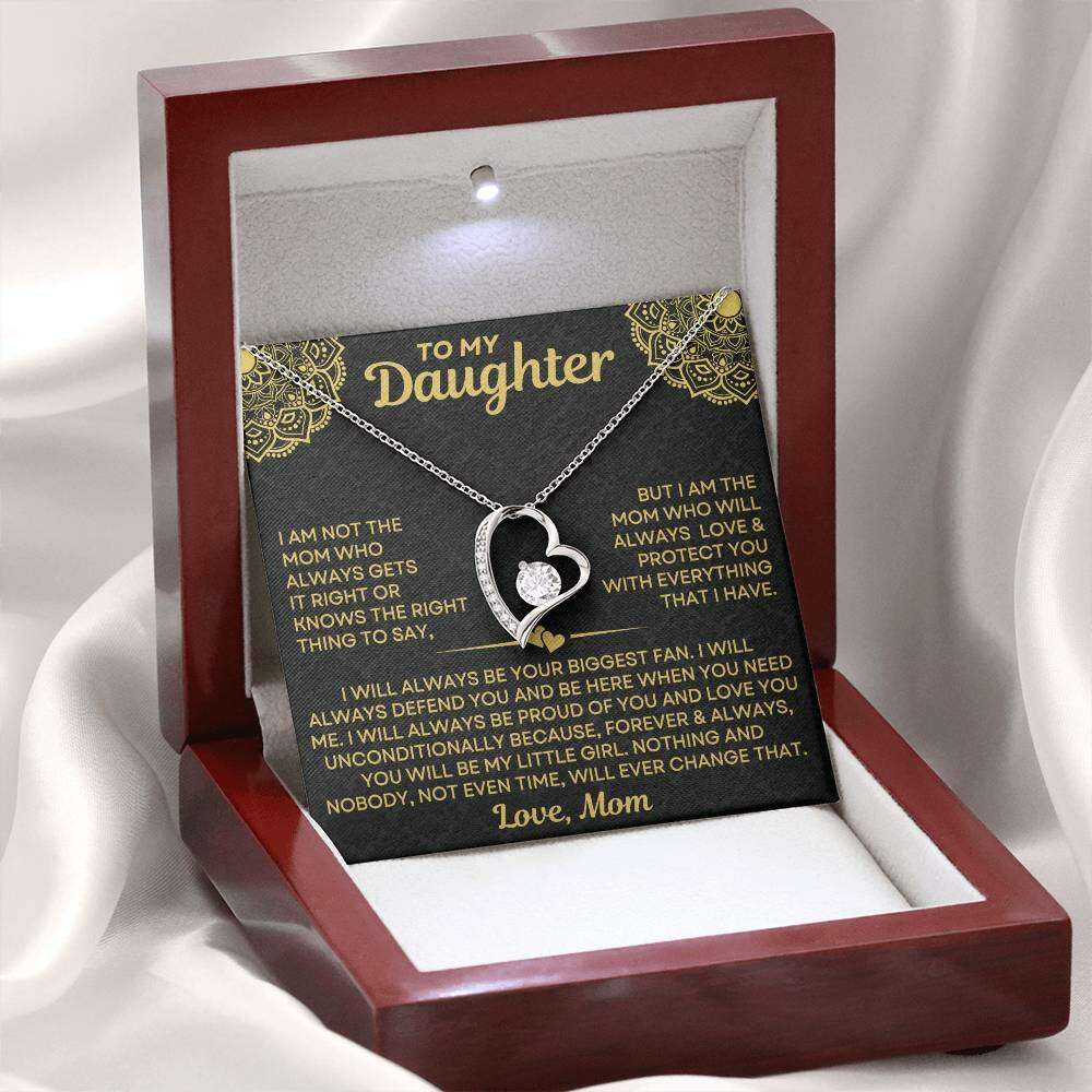 Give Love Gifts: Mom to Daughter - Always - Forever Love Gift Set: 14K White / Mahogany & LED Light