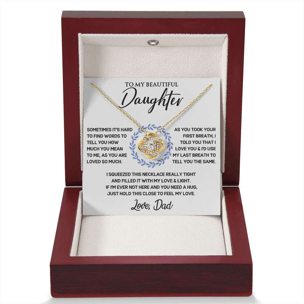 Give Love Gifts: Dad to Daughter - First Breath - Love Knot Gift Set: 18K Yellow / Mahogany & LED Light