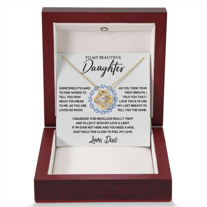 Give Love Gifts: Dad to Daughter - First Breath - Love Knot Gift Set: 18K Yellow / Mahogany & LED Light