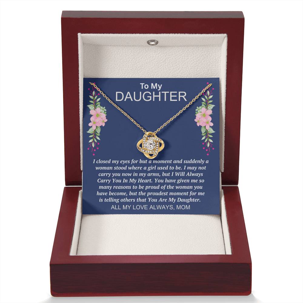 Give Love Gifts: Mom to Daughter - My Eyes - Love Knot Gift Set: 18K Yellow / Mahogany & LED Light