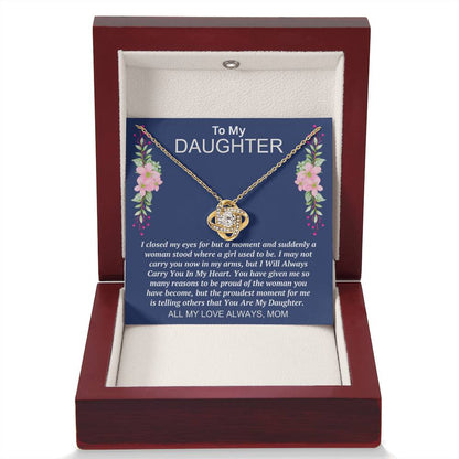 Give Love Gifts: Mom to Daughter - My Eyes - Love Knot Gift Set: 18K Yellow / Mahogany & LED Light