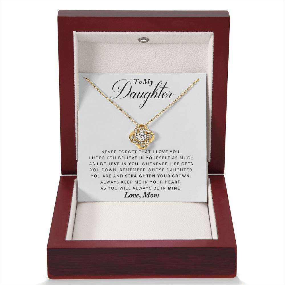 Give Love Gifts: Mom to Daughter - Never Forget - Love Knot Gift Set: 18K Yellow / Mahogany & LED Light