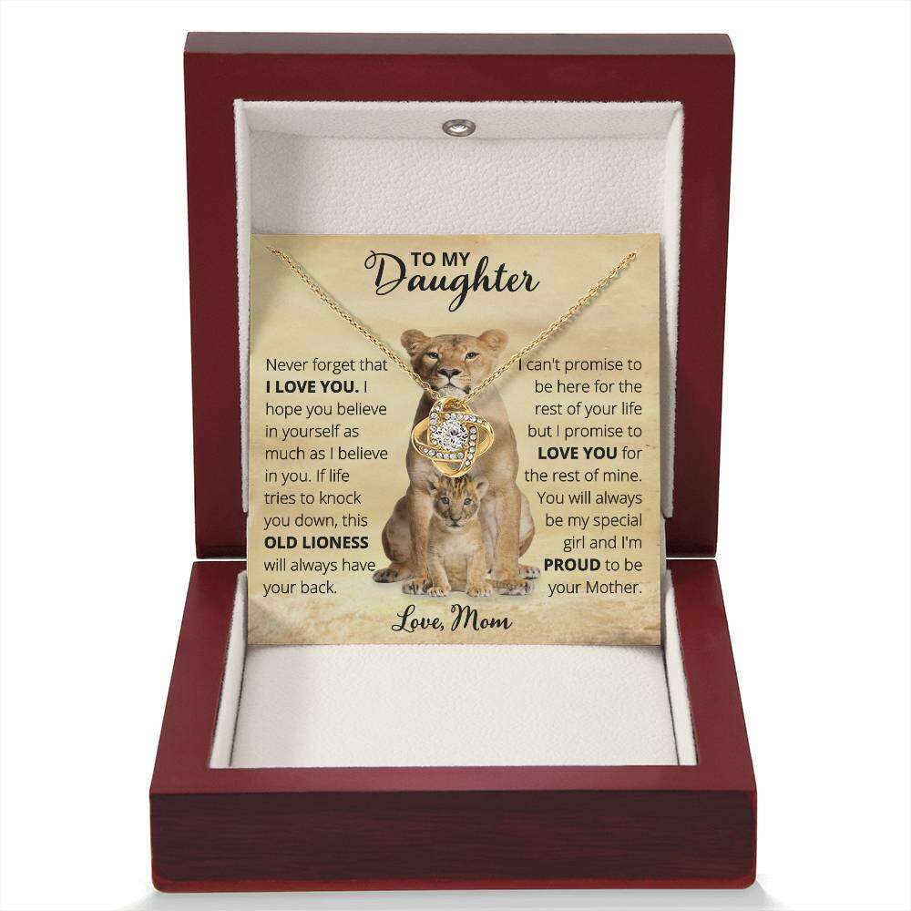 Give Love Gifts: Mom to Daughter - Old Lioness - Love Knot Gift Set: 18K Yellow / Mahogany & LED Light