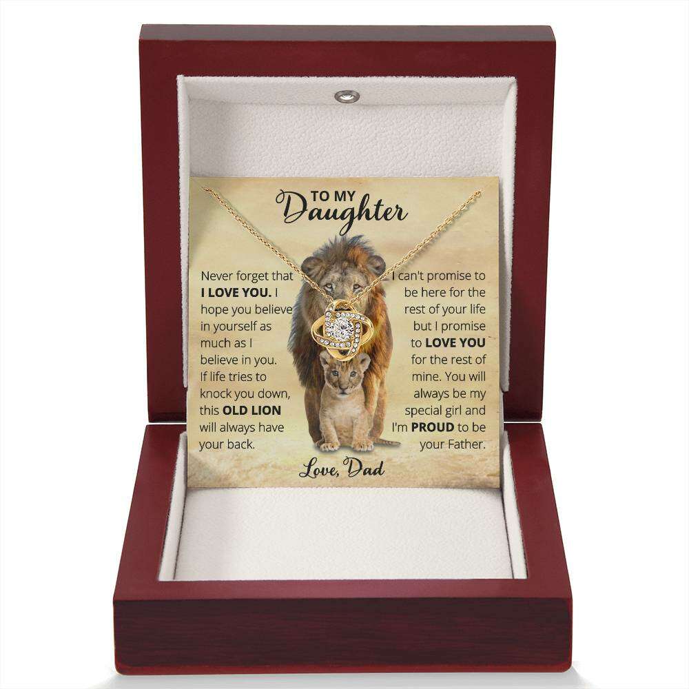 Give Love Gifts: Dad to Daughter - Old Lion - Love Knot Gift Set: 18K Yellow / Mahogany & LED Light