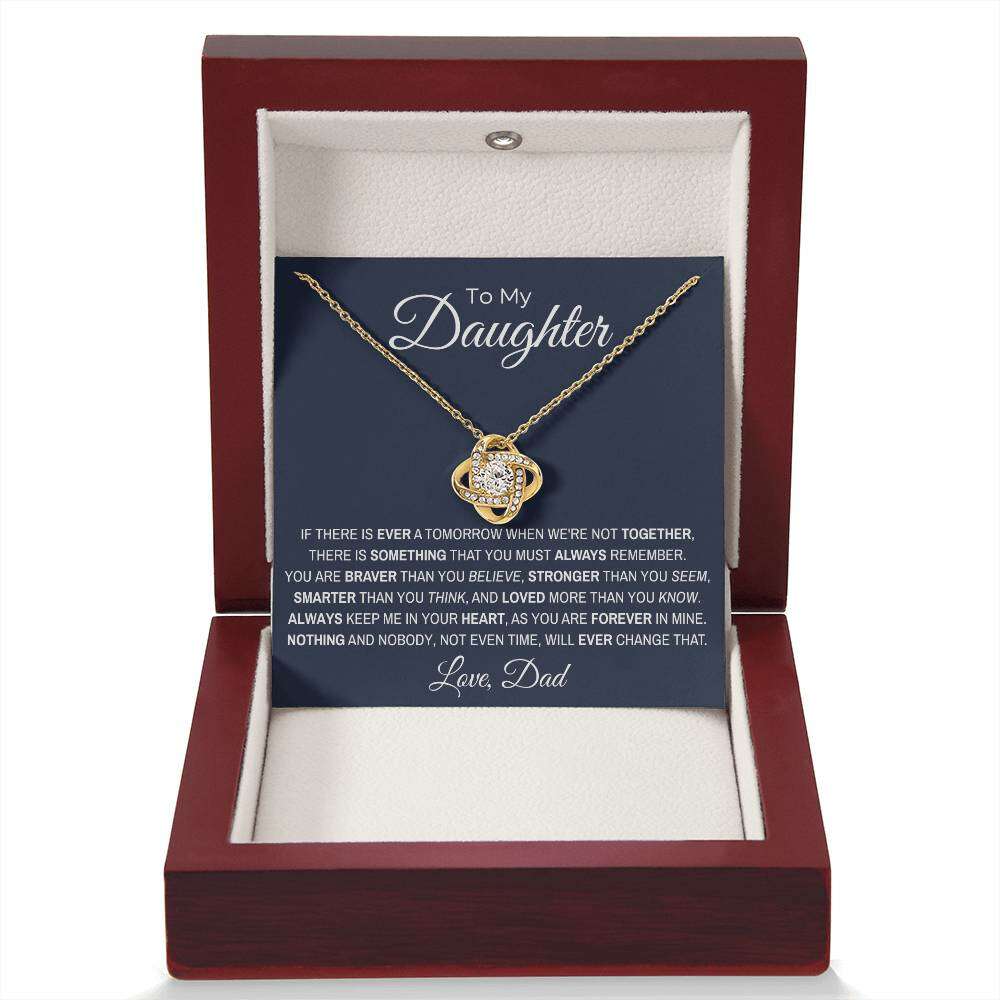Give Love Gifts: Dad to Daughter - Loved - Love Knot Gift Set: 18K Yellow / Mahogany & LED Light