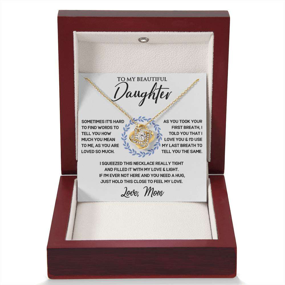 Give Love Gifts: Mom to Daughter - First Breath - Love Knot Gift Set: 18K Yellow / Mahogany & LED Light