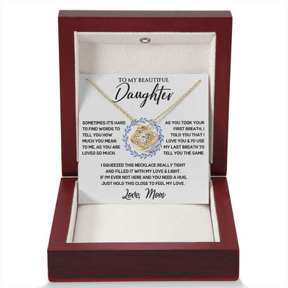 Give Love Gifts: Mom to Daughter - First Breath - Love Knot Gift Set: 18K Yellow / Mahogany & LED Light