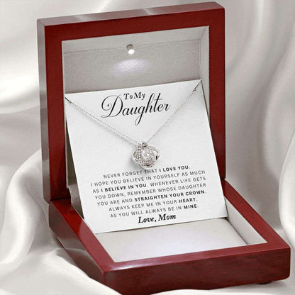 Give Love Gifts: Mom to Daughter - Never Forget - Love Knot Gift Set: 14K White / Mahogany & LED Light