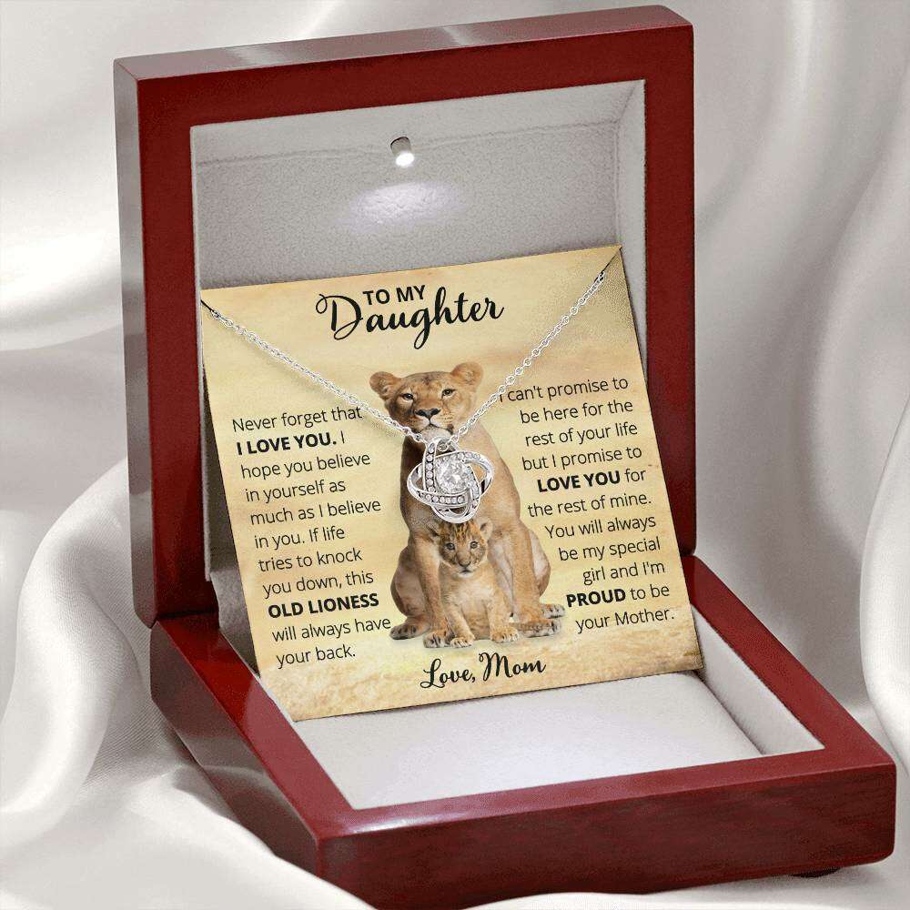 Give Love Gifts: Mom to Daughter - Old Lioness - Love Knot Gift Set: 14K White / Mahogany & LED Light