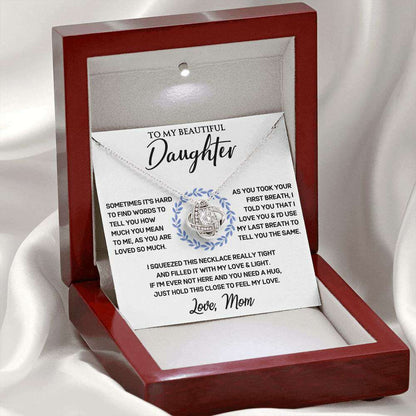 Give Love Gifts: Mom to Daughter - First Breath - Love Knot Gift Set: 14K White / Mahogany & LED Light