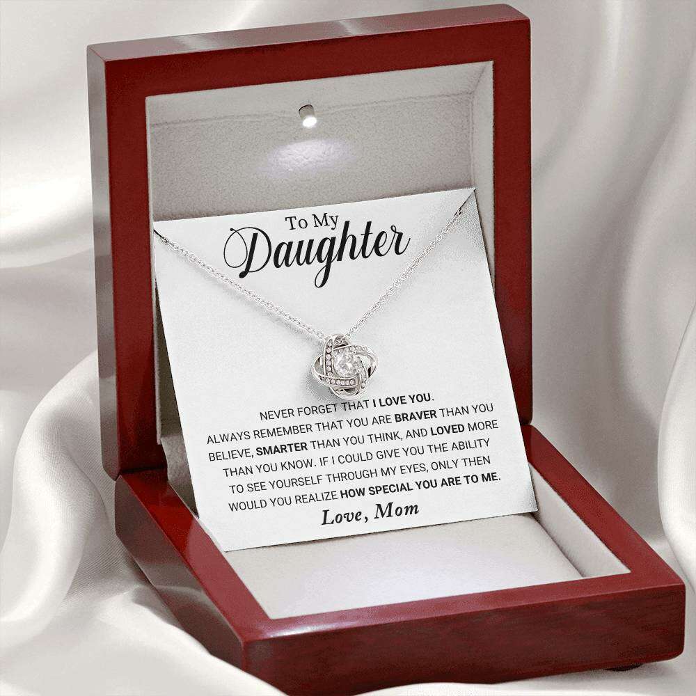 Give Love Gifts: Mom to Daughter - Special - Love Knot Gift Set: 14K White / Mahogany & LED Light
