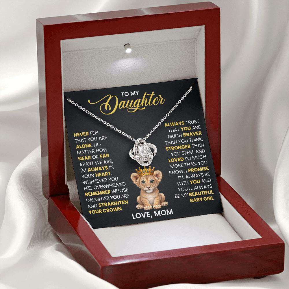 Give Love Gifts: Mom to Daughter - Crown - Love Knot Gift Set: 14K White / Mahogany & LED Light