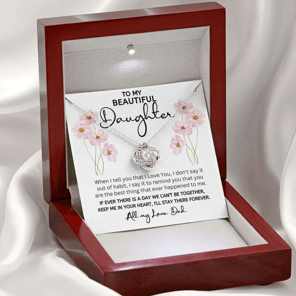 Give Love Gifts: Dad to Daughter - Best Thing - Love Knot Gift Set: 14K White / Mahogany & LED Light