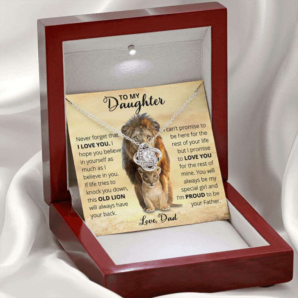 Give Love Gifts: Dad to Daughter - Old Lion - Love Knot Gift Set: 14K White / Mahogany & LED Light