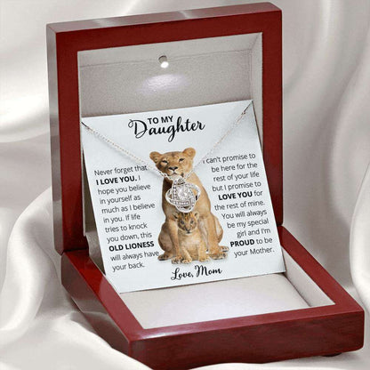 Give Love Gifts: Mom to Daughter - Believe - Love Knot Gift Set: 14K White / Mahogany & LED Light