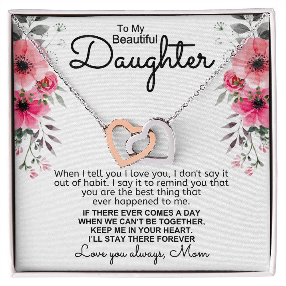 Give Love Gifts: Mom to Daughter - Tell You - Interlocking Hearts Gift Set: Stainless & Rose / Two-Tone Standard