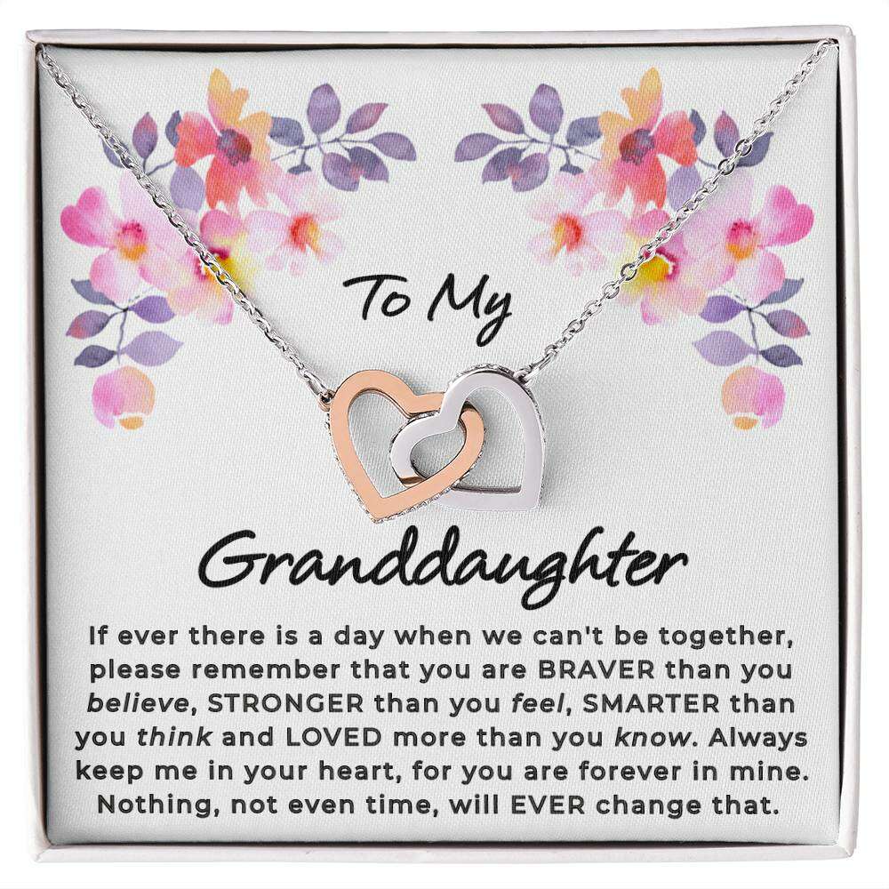 Give Love Gifts: Granddaughter - Loved - Interlocking Hearts Gift Set: Stainless & Rose / Two-Tone Standard