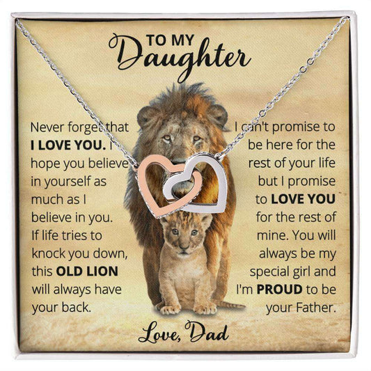 Give Love Gifts: Dad to Daughter - Old Lion - Interlocking Hearts Gift Set: Stainless & Rose / Two-Tone Standard