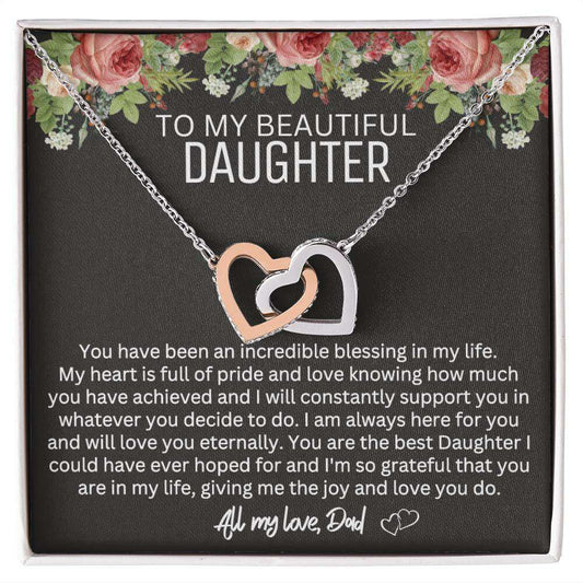 Give Love Gifts: Dad to Daughter - Blessing - Interlocking Hearts Gift Set: Stainless & Rose / Two-Tone Standard