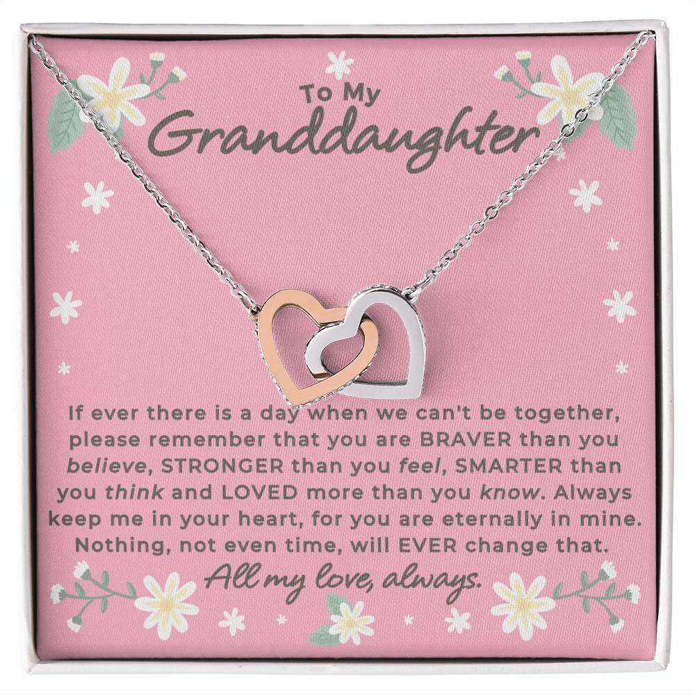 Give Love Gifts: Granddaughter - Remember - Interlocking Hearts Gift Set: Stainless & Rose / Two-Tone Standard