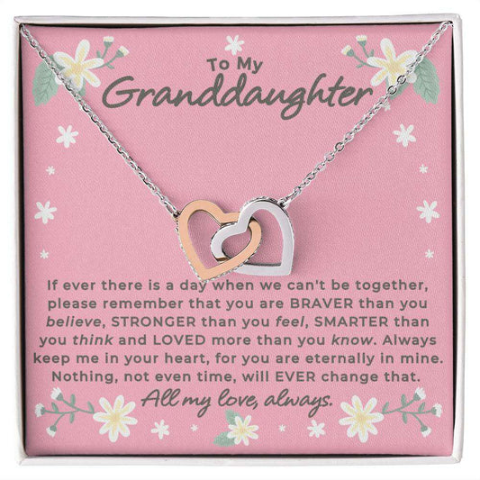 Give Love Gifts: Granddaughter - Remember - Interlocking Hearts Gift Set: Stainless & Rose / Two-Tone Standard