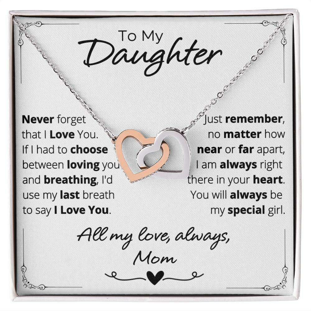 Give Love Gifts: Mom to Daughter - Last Breath - Interlocking Hearts Gift Set: Stainless & Rose / Two-Tone Standard