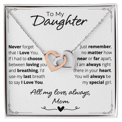 Give Love Gifts: Mom to Daughter - Last Breath - Interlocking Hearts Gift Set: Stainless & Rose / Two-Tone Standard