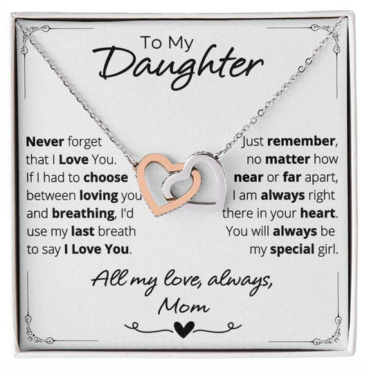Give Love Gifts: Mom to Daughter - Last Breath - Interlocking Hearts Gift Set: Stainless & Rose / Two-Tone Standard