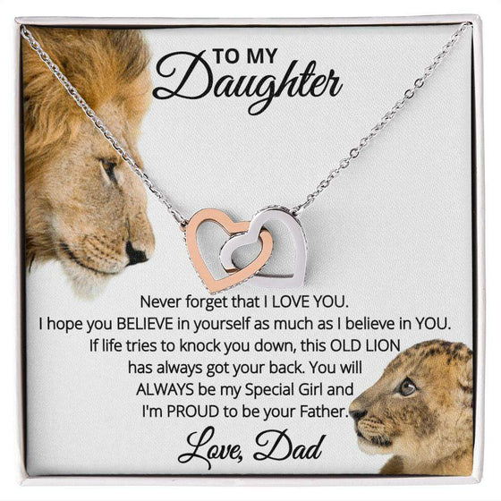 Give Love Gifts: Dad to Daughter - Proud - Interlocking Hearts Gift Set: Stainless & Rose / Two-Tone Standard