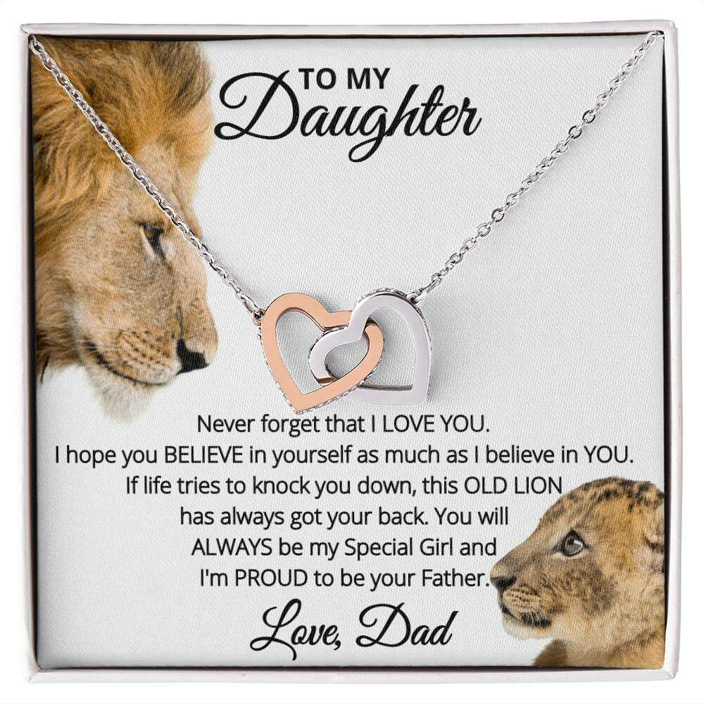 Give Love Gifts: Dad to Daughter - Proud - Interlocking Hearts Gift Set: Stainless & Rose / Two-Tone Standard