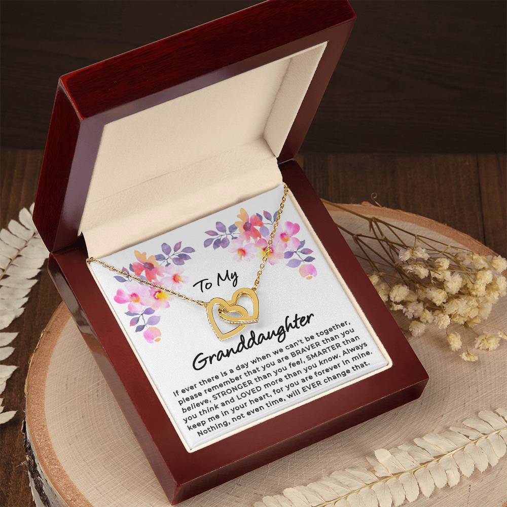 Give Love Gifts: Granddaughter - Loved - Interlocking Hearts Gift Set: 18K Yellow / Mahogany & LED Light