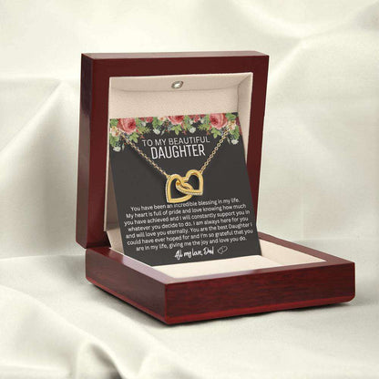 Give Love Gifts: Dad to Daughter - Blessing - Interlocking Hearts Gift Set: 18K Yellow / Mahogany & LED Light