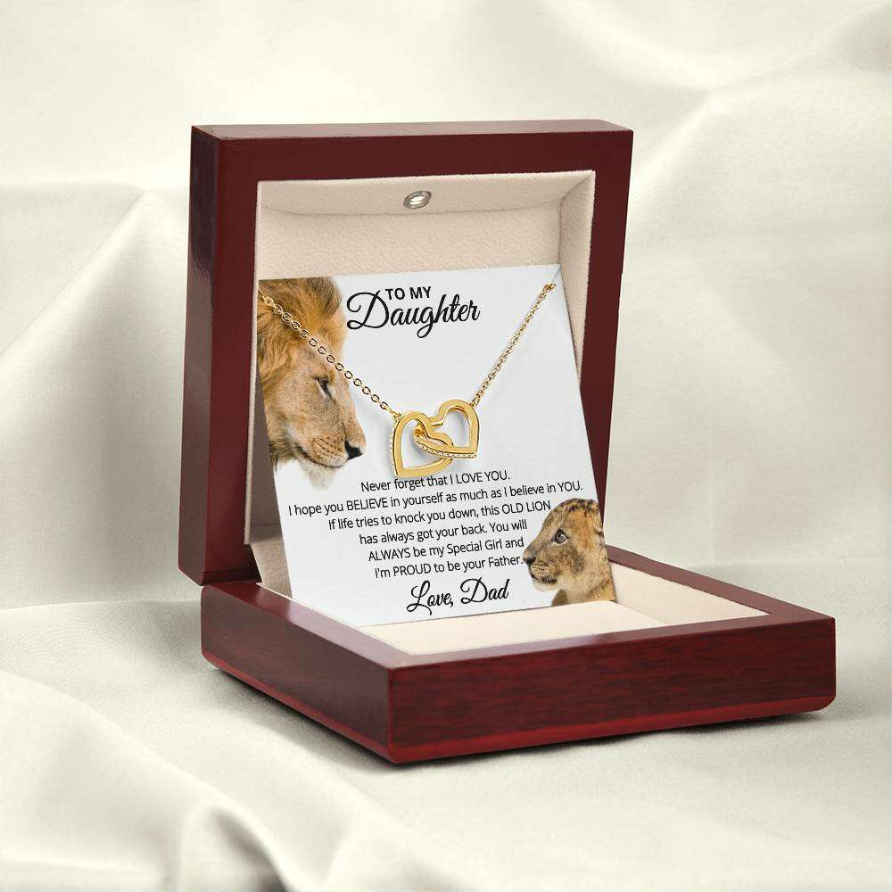 Give Love Gifts: Dad to Daughter - Proud - Interlocking Hearts Gift Set: 18K Yellow / Mahogany & LED Light
