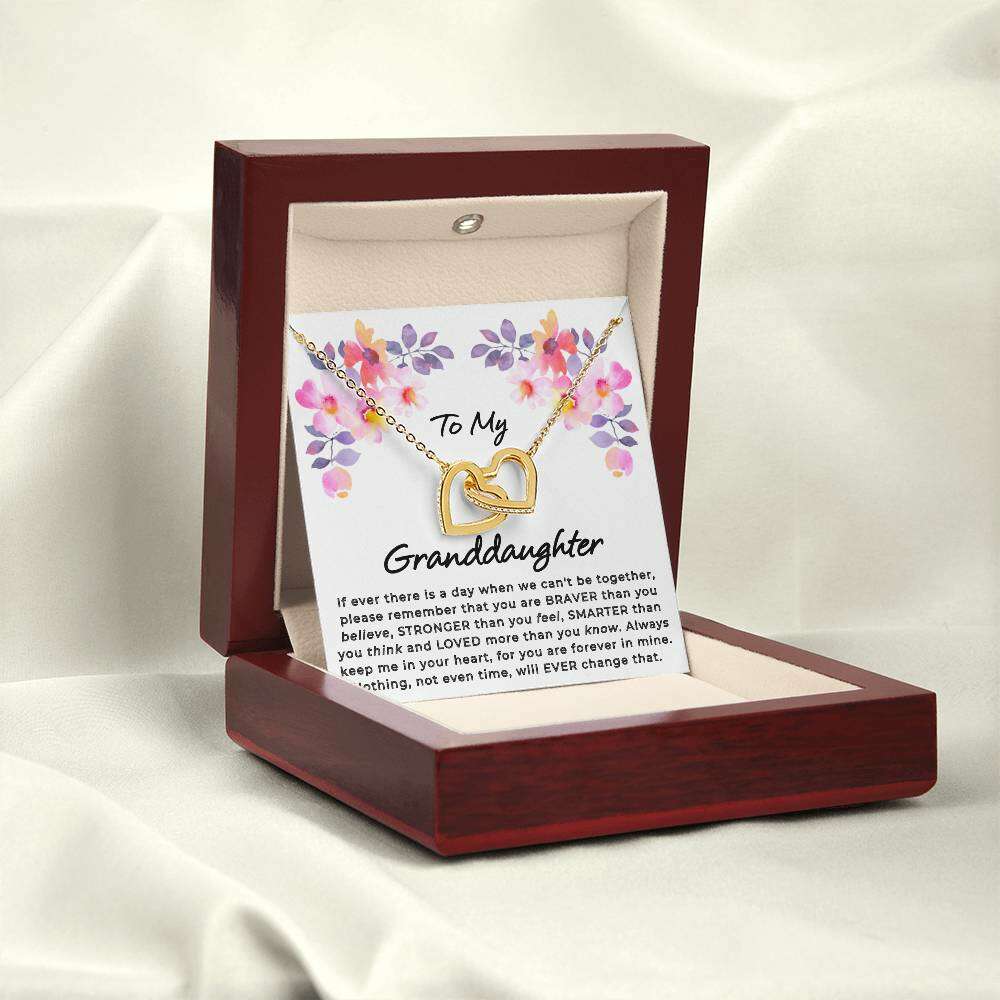 Give Love Gifts: Granddaughter - Loved - Interlocking Hearts Gift Set: 18K Yellow / Mahogany & LED Light