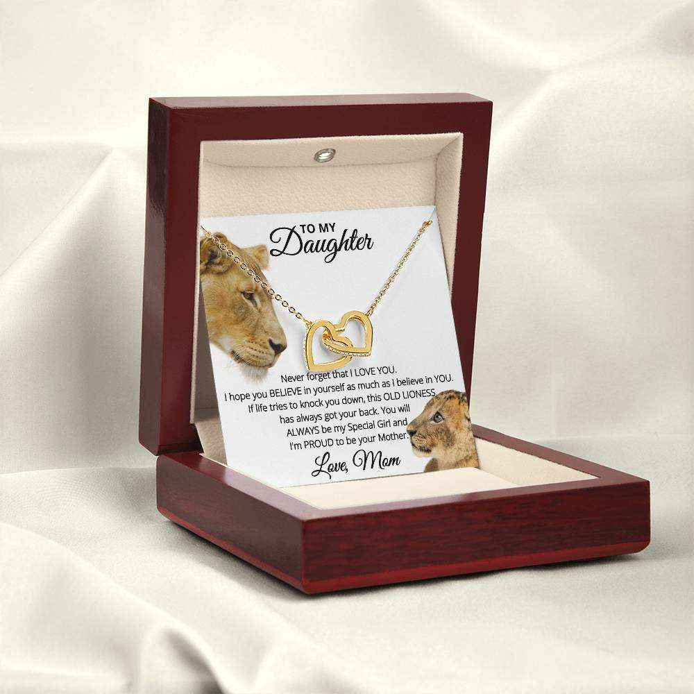 Give Love Gifts: Mom to Daughter - Proud - Interlocking Hearts Gift Set: 18K Yellow / Mahogany & LED Light