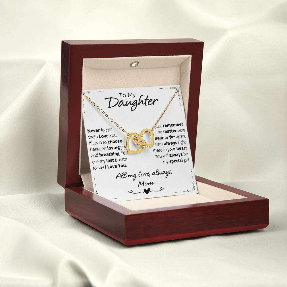 Give Love Gifts: Mom to Daughter - Last Breath - Interlocking Hearts Gift Set: 18K Yellow / Mahogany & LED Light