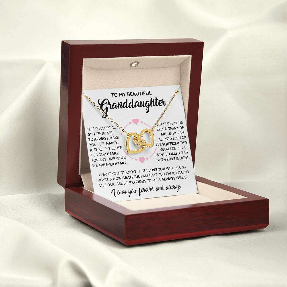 Give Love Gifts: Granddaughter - Forever - Interlocking Hearts Gift Set: 18K Yellow / Mahogany & LED Light