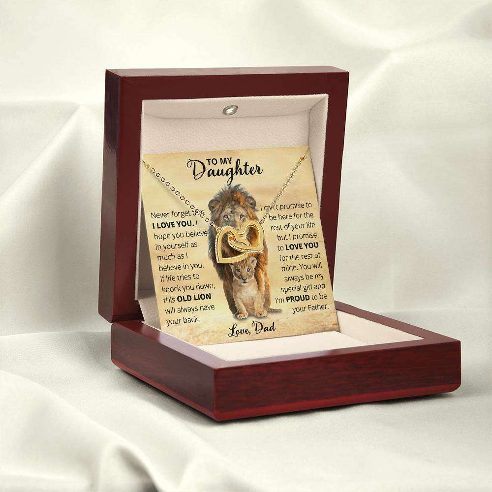 Give Love Gifts: Dad to Daughter - Old Lion - Interlocking Hearts Gift Set: 18K Yellow / Mahogany & LED Light