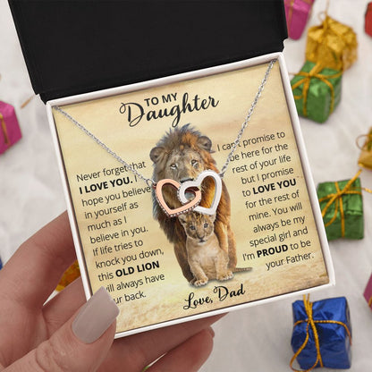 Dad to Daughter - Old Lion - Interlocking Hearts Necklace
